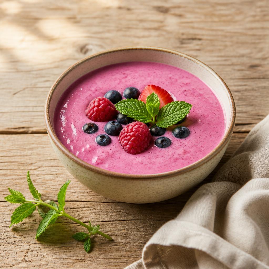 True Mints Frische Minze Zuckerfrei-Rezept: Frischer Beeren-Quark-Smoothie mit Minze
