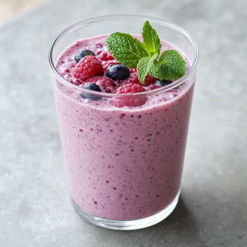 Zitronensaft-Rezept: Frischer Beeren-Quark-Smoothie mit Minze
