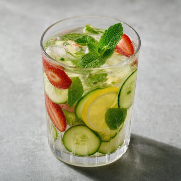 Rezept: Wasser mit Gurke, Zitrone, Erdbeere und Minze