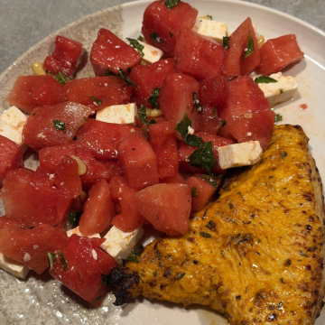 Rezept: Pute mit Feta-Melonen-Salat