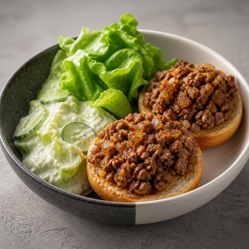 Senf mild Bio-Rezept: Würzige Fleischbrötchen mit knackigem Salat-Dip